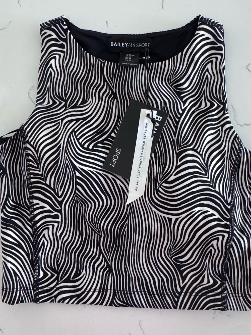 Bailey 44 Sport Womens XS Zebra Crop Tank Top Black White NWT UPF 50